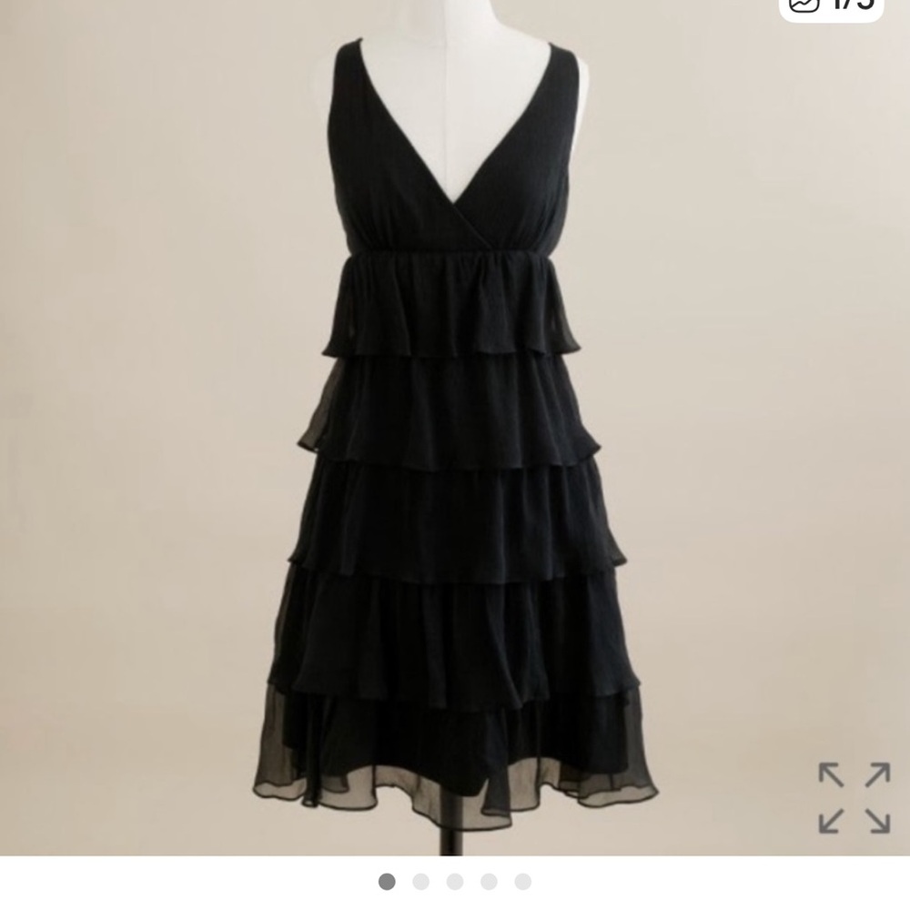 J. Crew black silk chiffon tiered ruffle dress size 2 petite